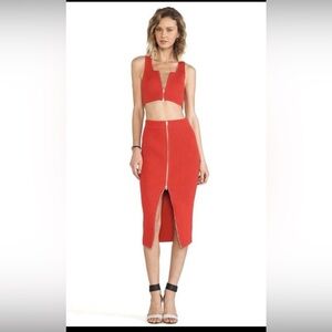 T by Alexander Wang Red Ribbed Knit Zip Midi Pencil Skirt Women S Cocktail Work